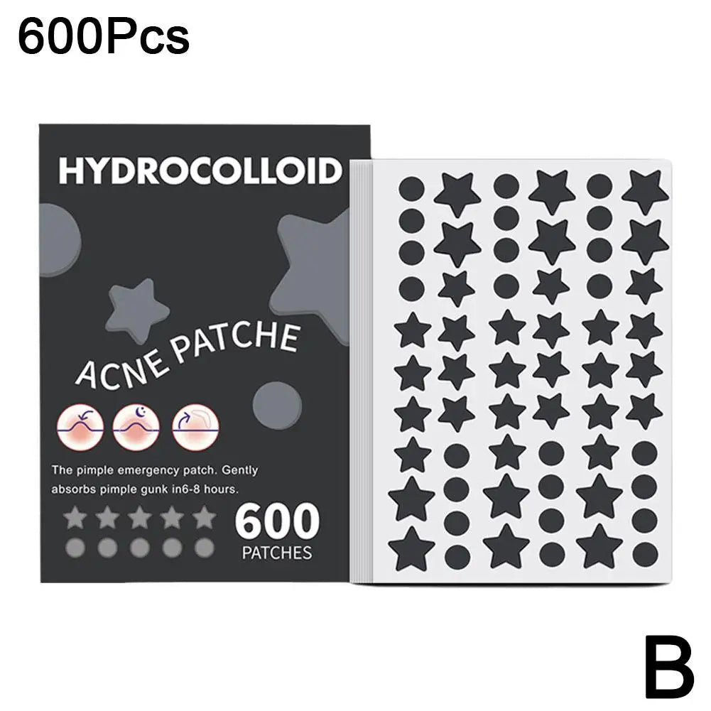 Jaysuing 600-Count Colorful Star Hydrocolloid Acne Patches – Large 12x9cm Sheet, Cute Star-Shaped Invisible Zit Cover Stickers Peaceful Pleasures Health and Wellness black