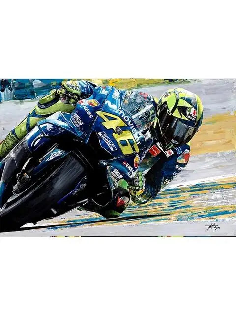 Valentino Rossi Watercolor Motorcycle Racer HD Canvas Print, Motorbike Racing Wall Art Poster for Home Decor Peaceful Pleasures Health and Wellness 5 50x70cm Unframed