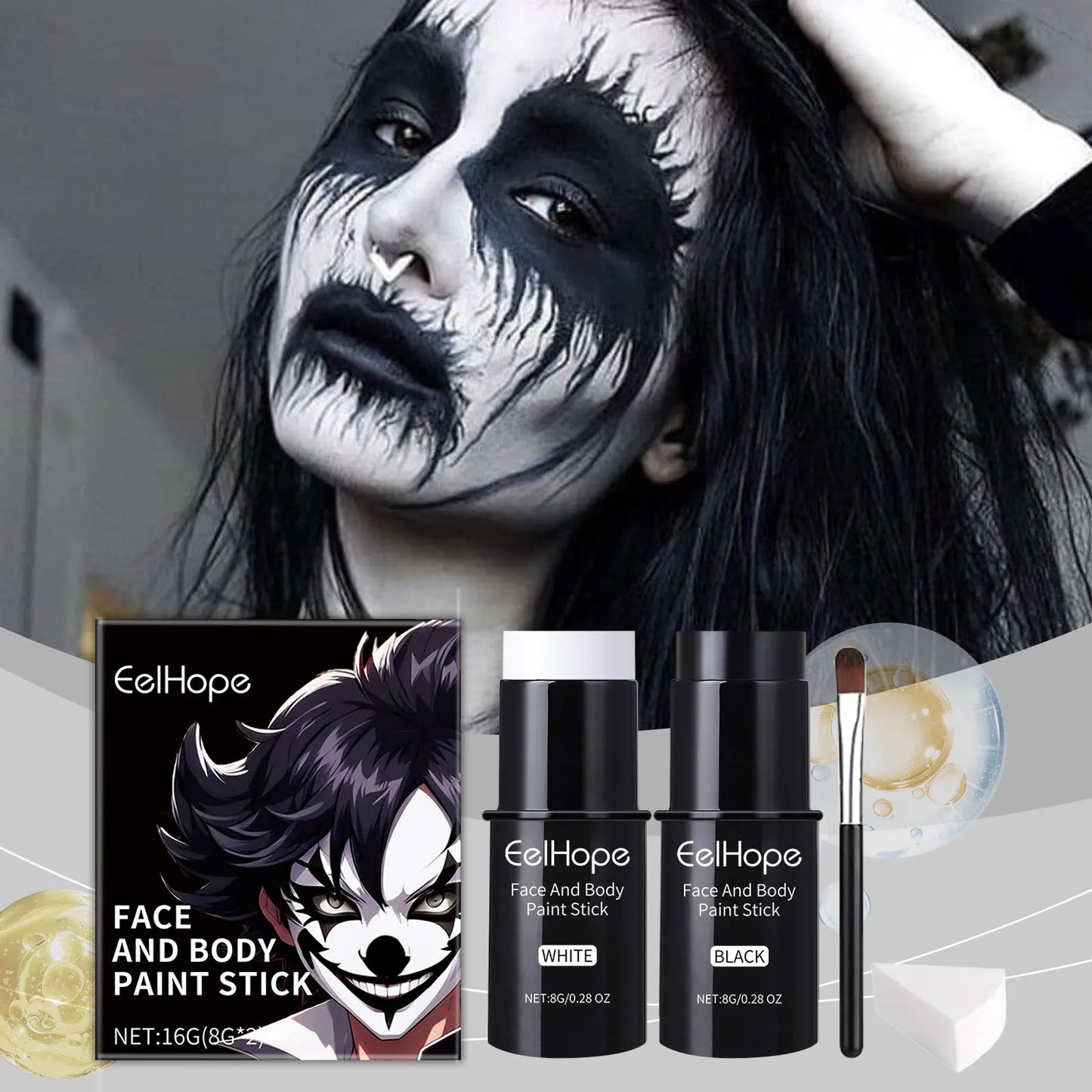 Halloween Face & Body Paint Kit – Black White Clown Makeup Set Peaceful Pleasures Health and Wellness