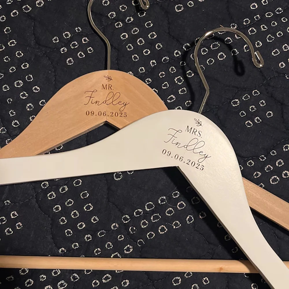Personalized Mr & Mrs Engraved Wood Hangers – Wedding Gift Set