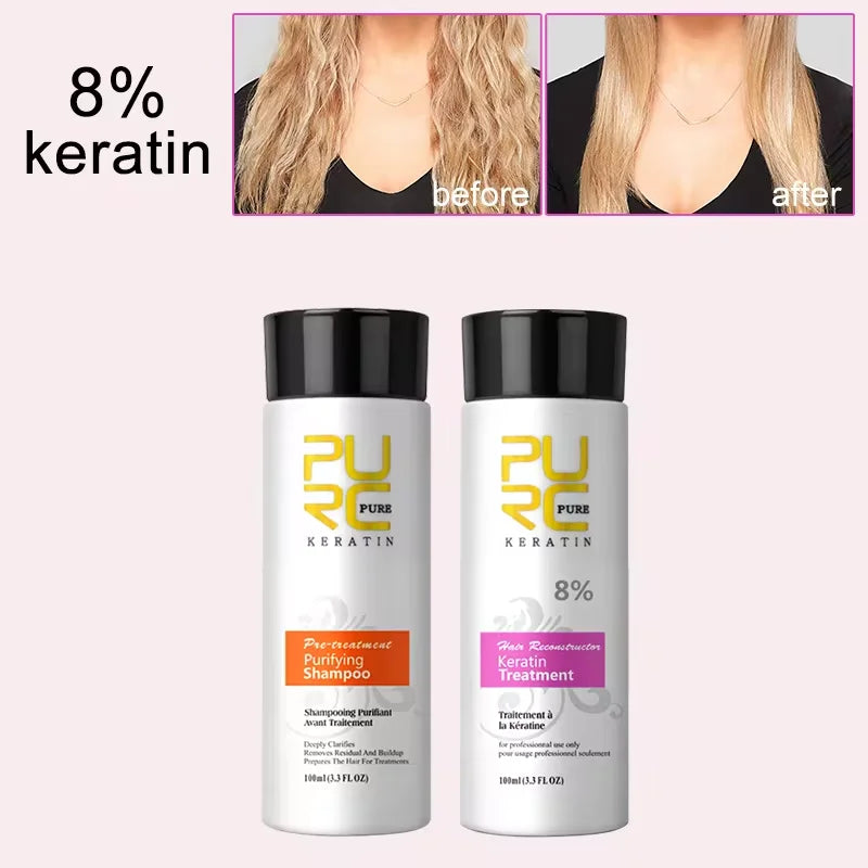 PURC Brazilian Keratin Purifying Shampoo Set Smoothing Straightening Keratin Hair Treatment Repair Curly Hair Care Products Peaceful Pleasures Health and Wellness 8 percent keratin Russian Federation