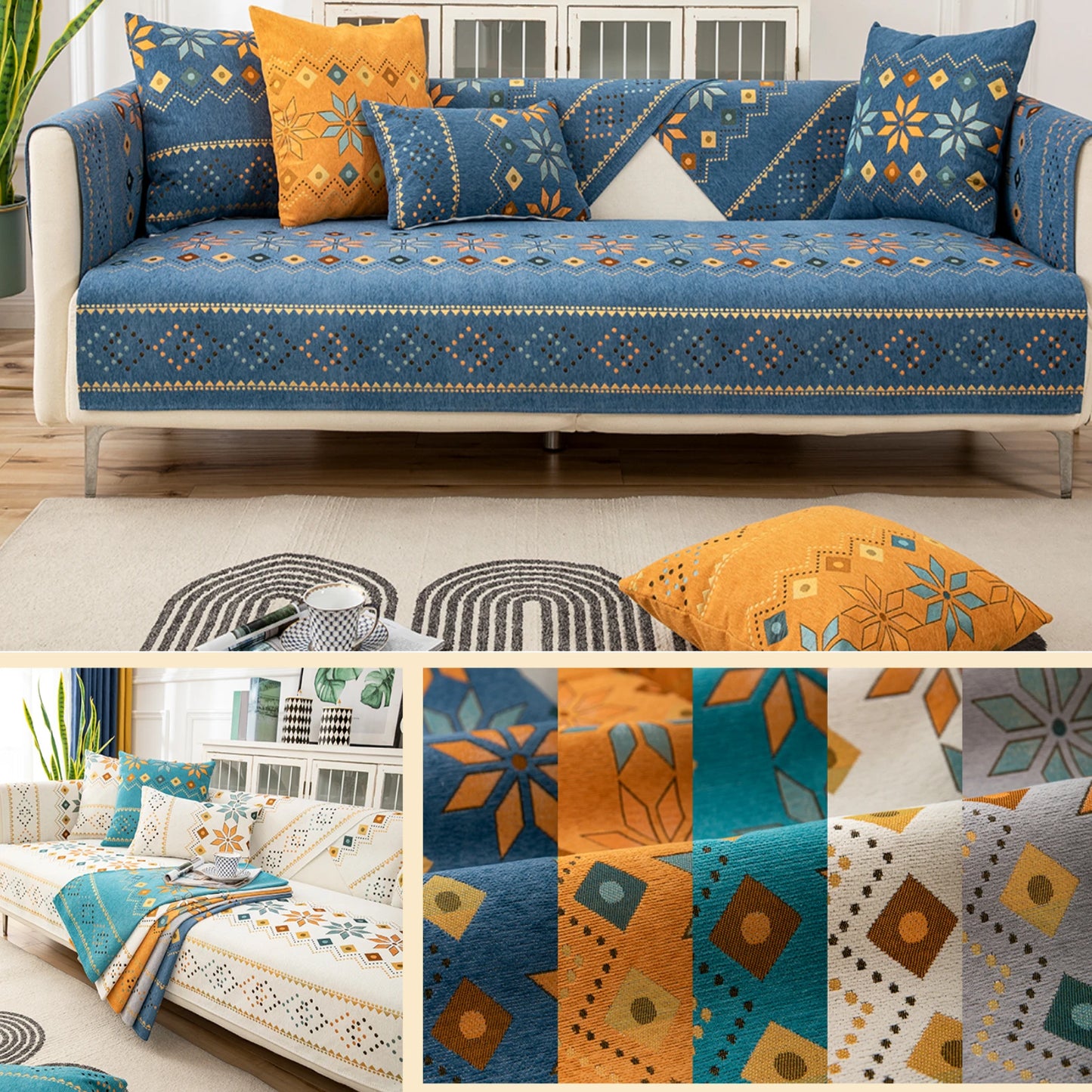 Boho Chenille Couch Sofa Covers Geometric Decor for Sofa Seater Non Slip Sectional l Shaped Furniture Protector for Home Room Peaceful Pleasures Health and Wellness