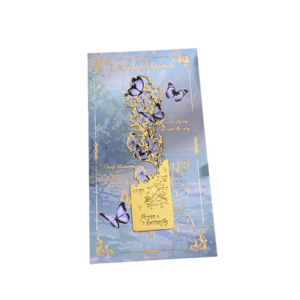 2Pcs Golden Hollow Butterfly Bookmark Bronzing Painting Vintage Design Reading Bookmark Exquisite Craft Tassel Pendant Peaceful Pleasures Health and Wellness Style 2