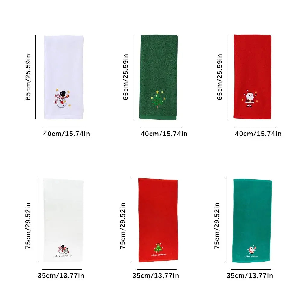 Christmas themed embroidered soft and skin friendly pure Cotton towels suitable for daily kitchen and bathroom use Peaceful Pleasures Health and Wellness