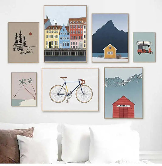 Minimalist Landscape Canvas Wall Art | Bicycle Surf Lake House Canvas Wall Art Peaceful Pleasures Health and Wellness