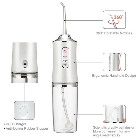 Portable Electric Water Flosser | 4 Jets, 3 Modes, USB Rechargeable Electric Water Flosser Peaceful Pleasures Health and Wellness