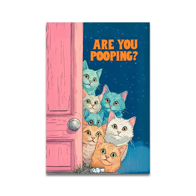 Are You Pooping Funny Cat Canvas Print Poster Whimsical Animal Abstract Art Prints Wash Room Bathroom Wall Art Home Decor Poster Peaceful Pleasures Health and Wellness