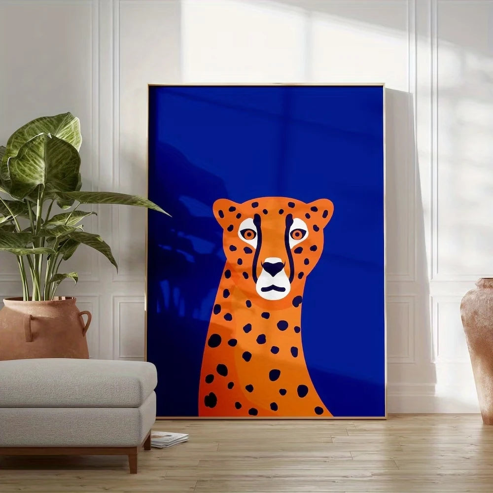 Cheetah Royal Blue Jungle Canvas Wall Art Print | Home Decor