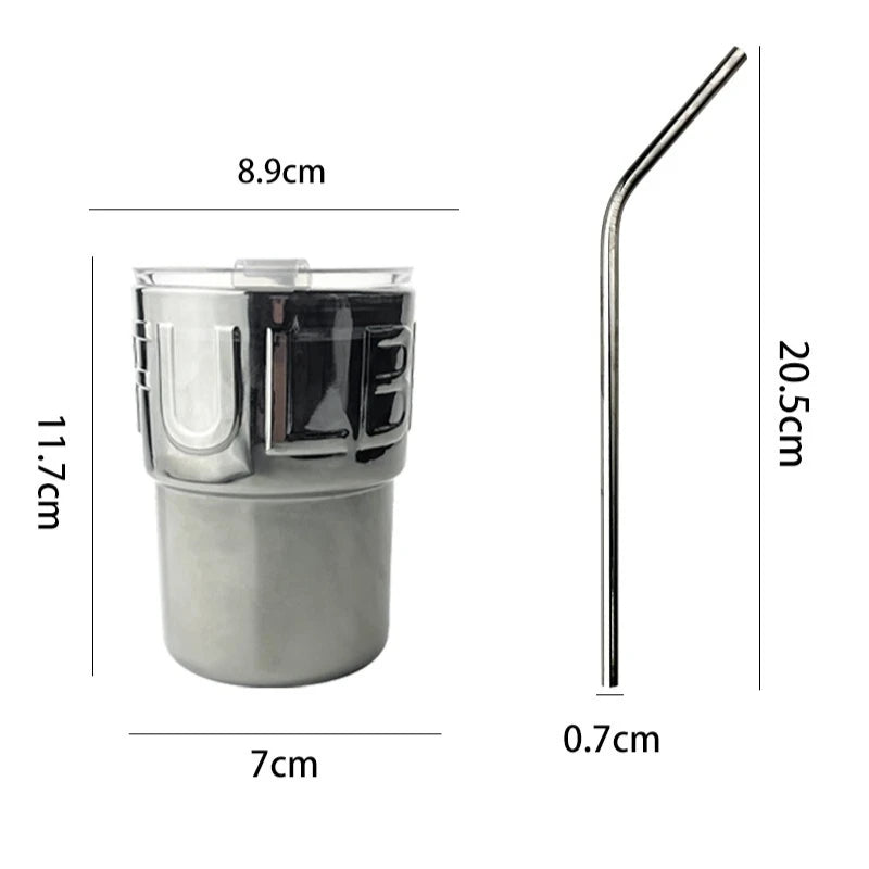 Mirrored Glass Coffee Cup with Lid & Straw – 420ml Glass Drinkware Cup Peaceful Pleasures Health and Wellness
