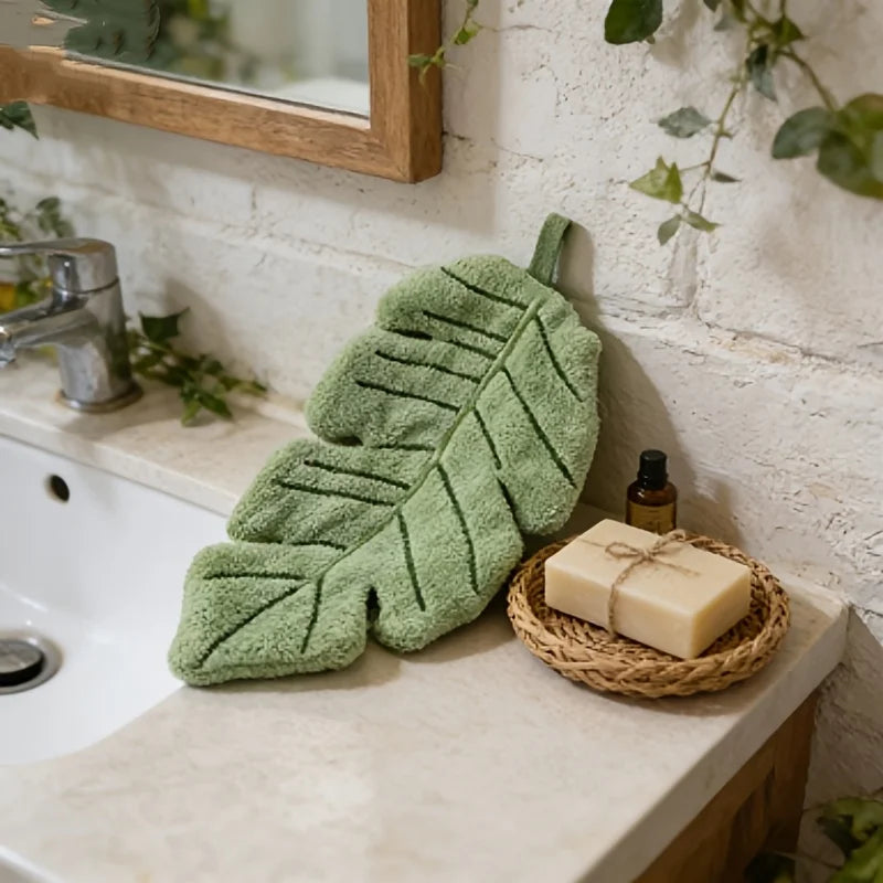 Leaf Shape Hand Towel | Coral Velvet, Super Absorbent