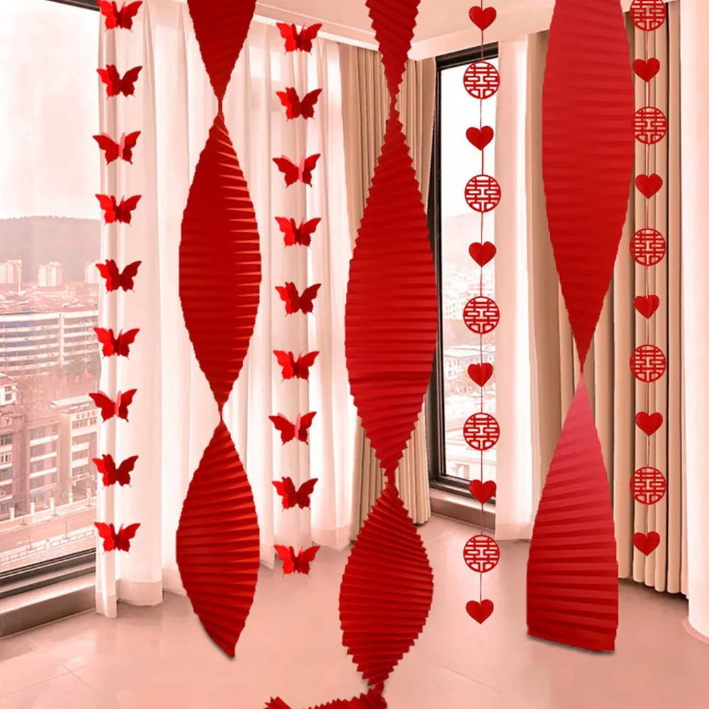 Red Chinese Wedding Hanging Flags | Double Happiness Décor