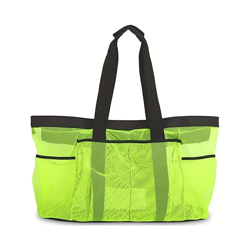 Extra Large Beach Bag - Lightweight, waterproof, foldable, with mesh straps, zippered pockets and fixed shoulder straps Peaceful Pleasures Health and Wellness C793-Green