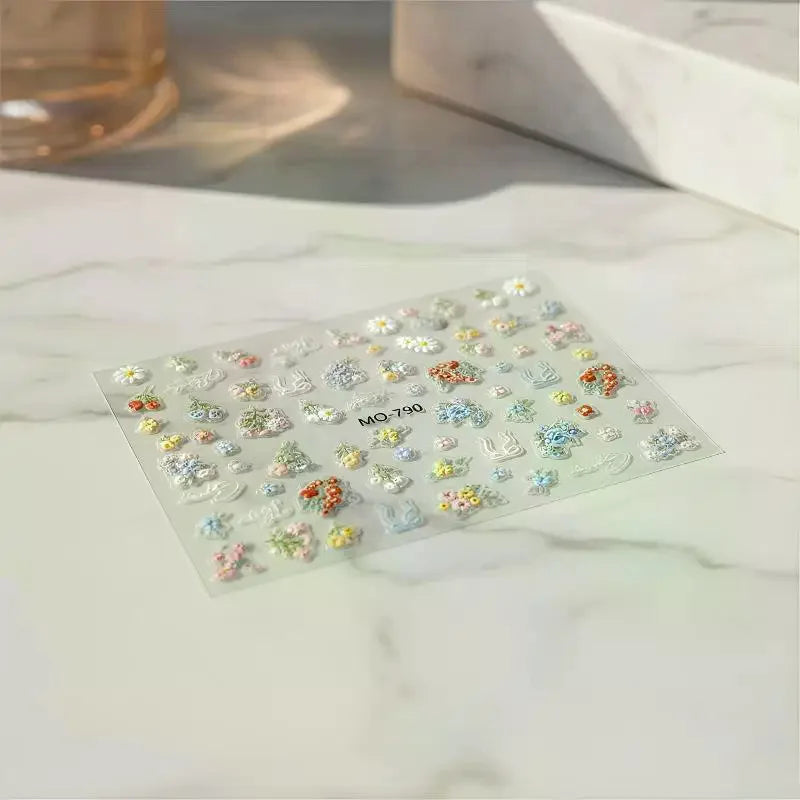 1 Sheet Spring And Summer Floral Nail Art Embossed Nail Art Stickers Nail Art Decal Easy To Apply Nail Decoration DIY Gift Peaceful Pleasures Health and Wellness