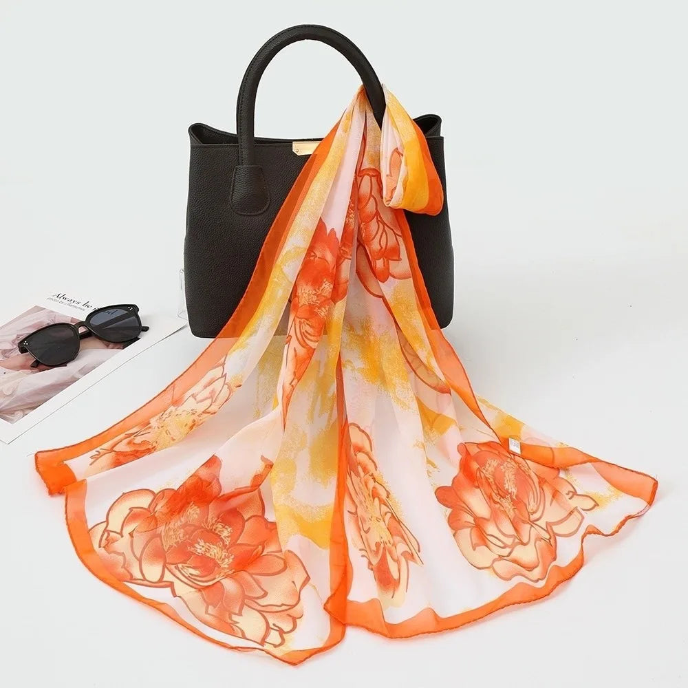 Chiffon Floral Lotus Scarf – Lightweight Beach & Travel Shawl