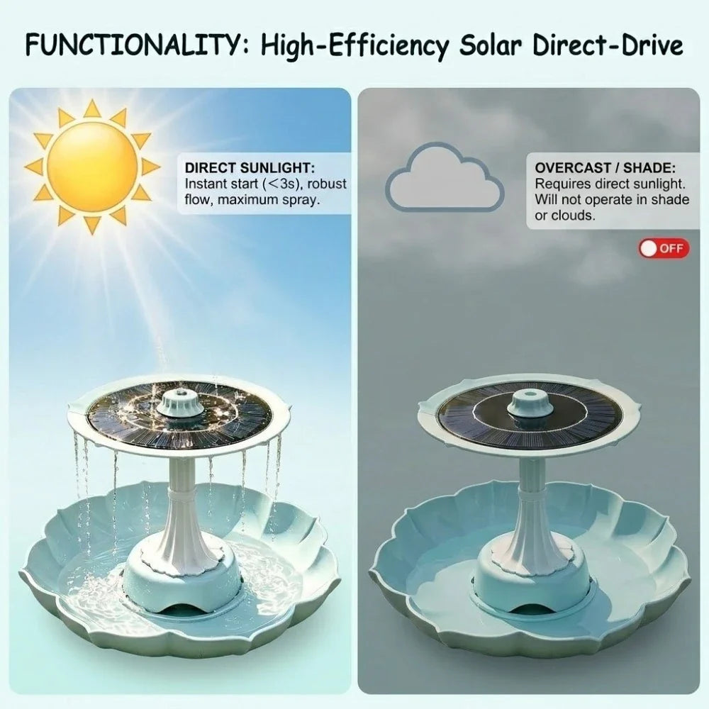2.8W Solar Fountain Dual-Tier Bird Bath & Garden Feeder