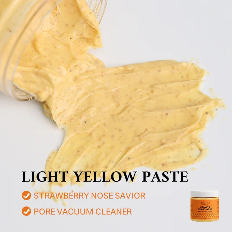Vitamin C Kojic acid Natural Exfoliating Salt Body &Face Scrub Brightens and Softens Skin Deep Cleaning Anti Oxidative Skin Tone Peaceful Pleasures Health and Wellness