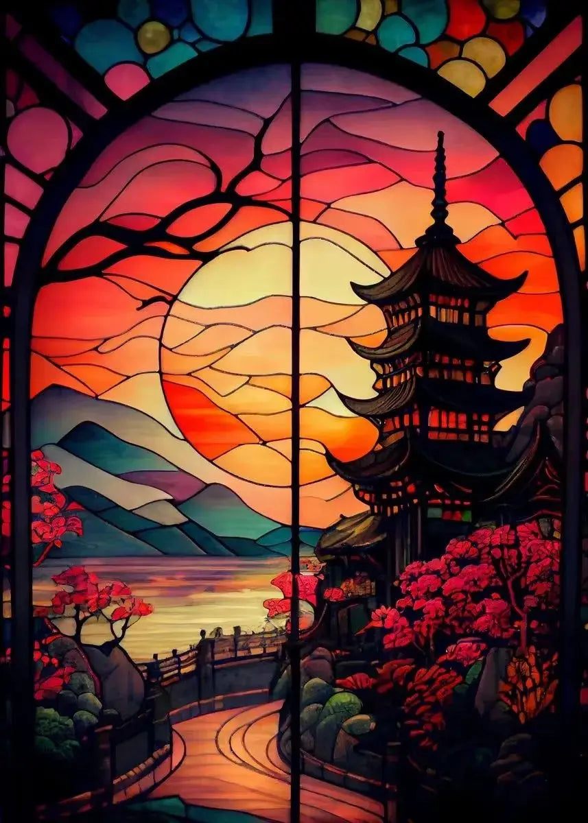 Modern Stained Glass Scenery Canvas Wall Art | Nordic Poster