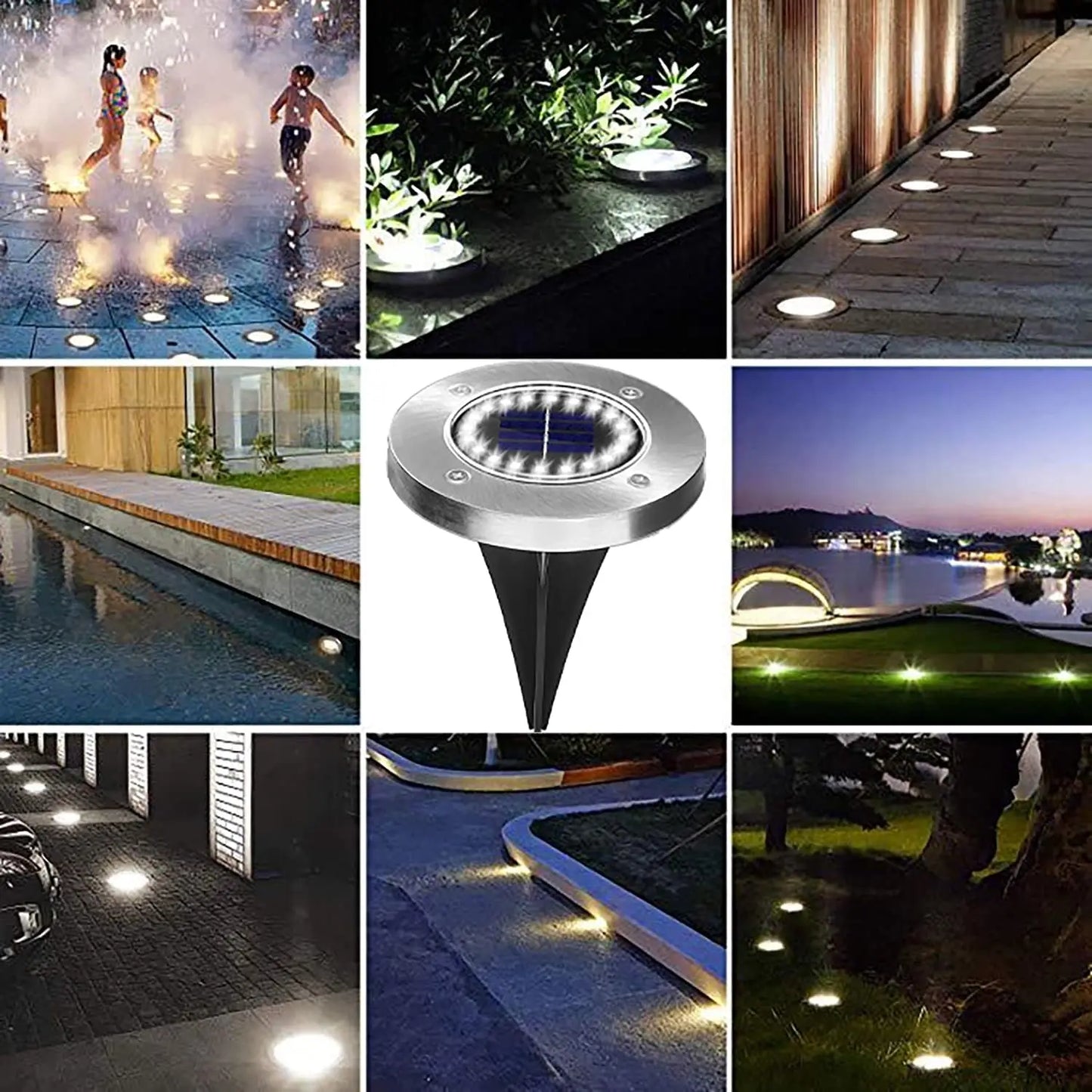 Solar In-Ground Disk Lights – 20 LED Waterproof Landscape Set
