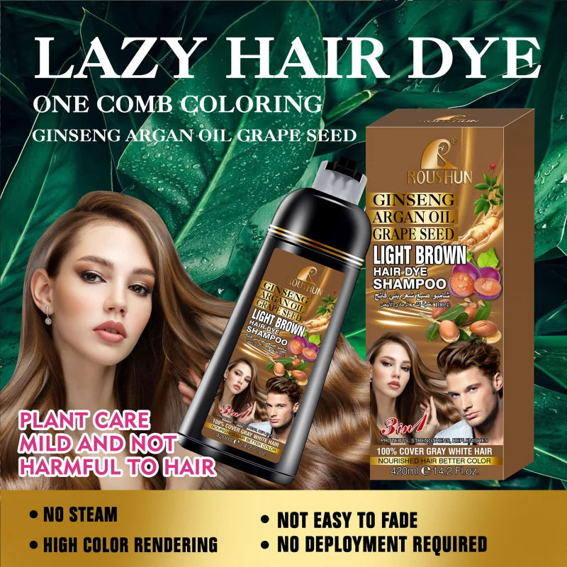 420ml ROUSHUN Light Brown Hair Shampoo Hair dye Ginseng Ginger Hair Dye Nourishing Care Hair Coloring Shampoo3Combination1 Peaceful Pleasures Health and Wellness