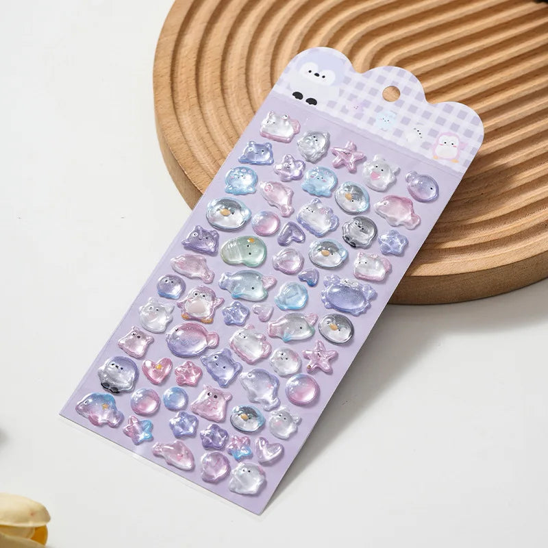 3D Relief Cartoon Crystal Stickers – Phone, Journal & Anime Decor