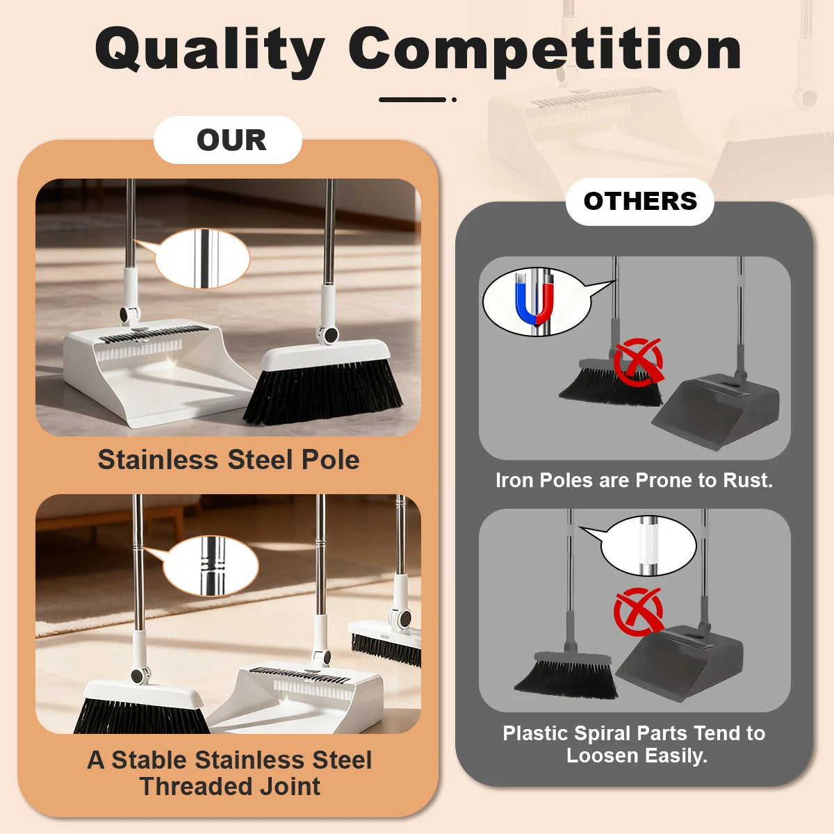 3in 1 Broom and Dustpan Set Floor Brush Long-handled Broom And Dustpan For Home Office School Dorm Peaceful Pleasures Health and Wellness