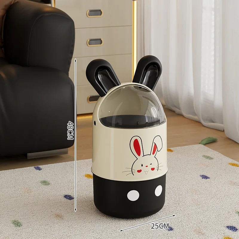 Cute Rabbit-Ear Lid Trash Can, Large Capacity Covered Waste Bin for Living Room & Bedroom - Multi-Functional Storage Basket Peaceful Pleasures Health and Wellness A S Black