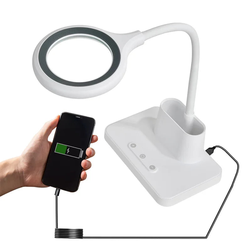 5X Magnifier Charging Large Battery Reading and Learning Light 48Led Desktop Welding Appraisal and Maintenance Work Folding Peaceful Pleasures Health and Wellness