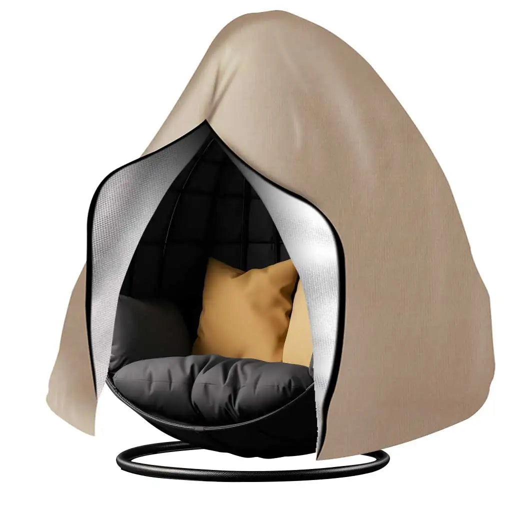 Waterproof Patio Hanging Chair Cover Egg Swing Chair Cover with Zipper Outdoor Windproof Heavy Duty Garden Furniture Protector Peaceful Pleasures Health and Wellness Khaki 115x190CM