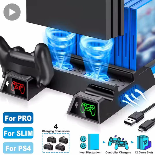 PS4 Cooling Stand Fan – Dual Charger, 12 Game Slots & USB Hub PS4 Console Stand Oasis Select