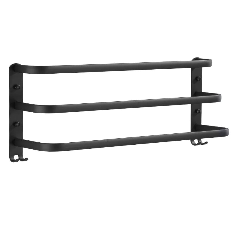 Matte Black Double Towel Bar Wall Mounted Aluminum Rack 30–50cm