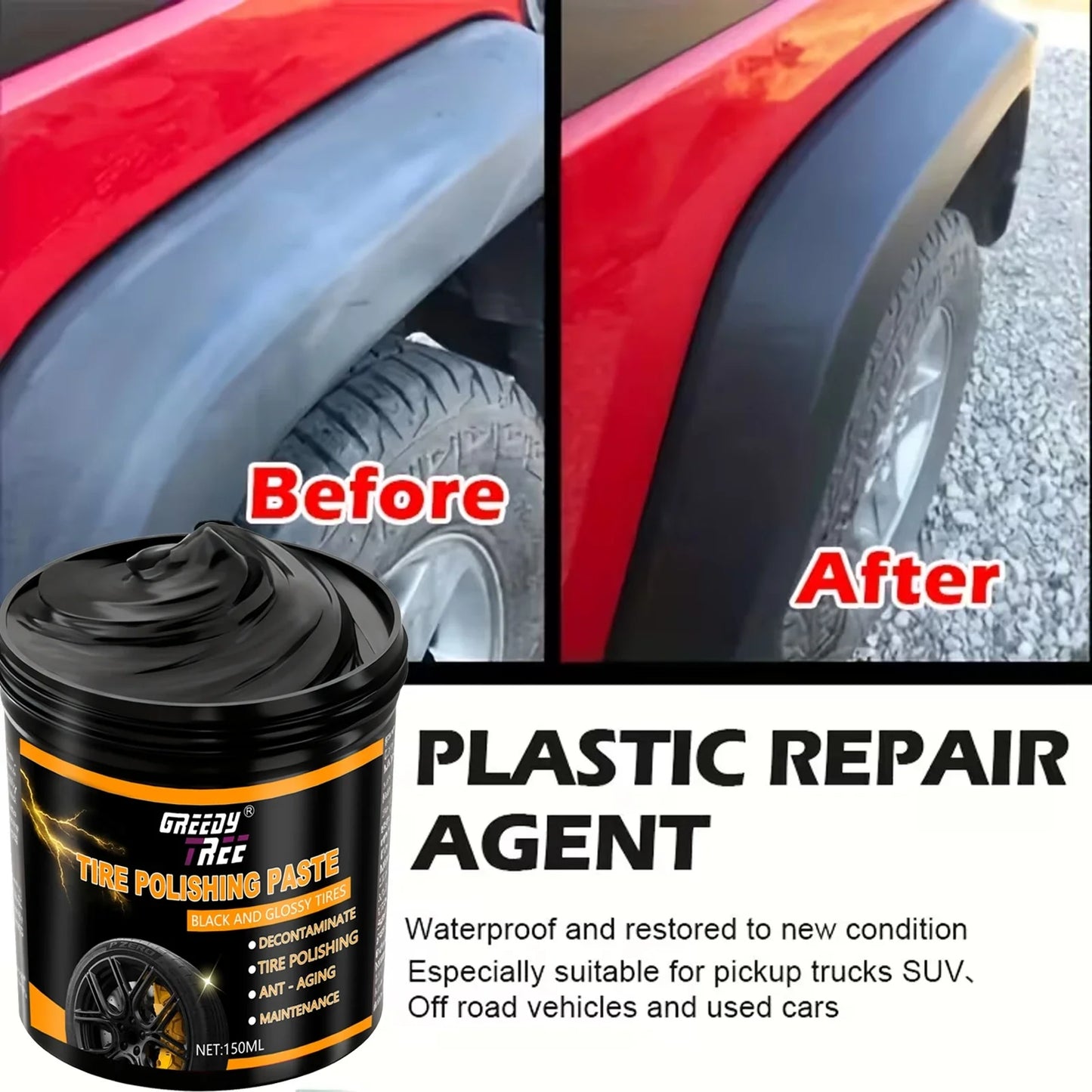 Tire & Plastic Restorer Cream – Deep Black Shine & UV Guard