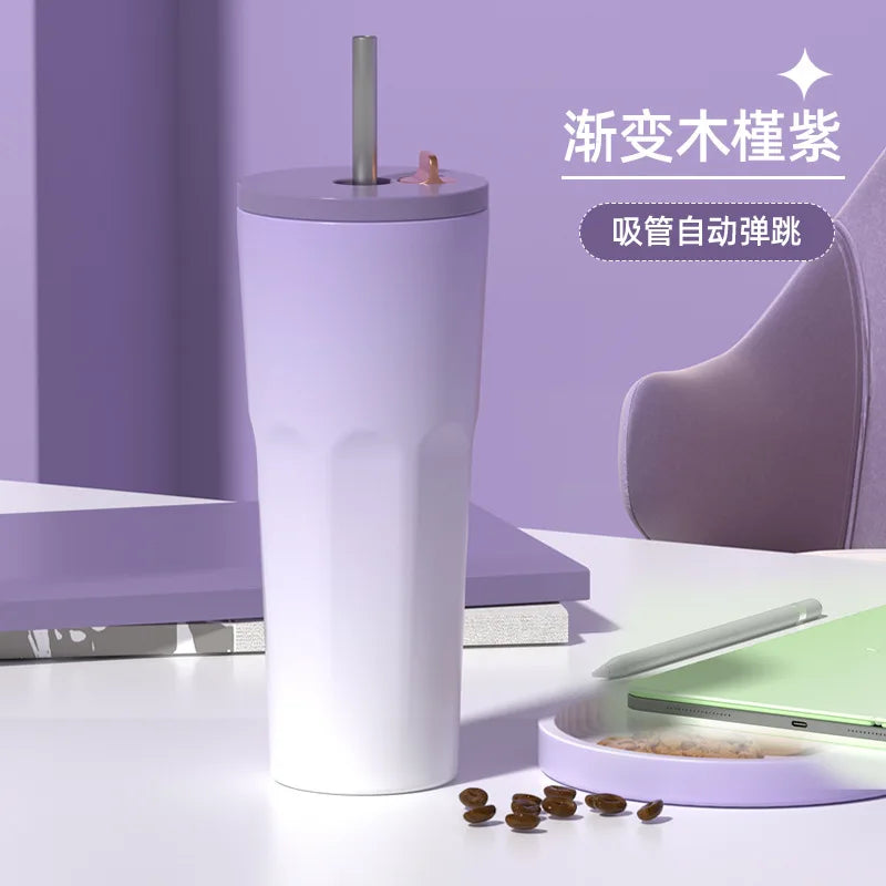 Gradient Vacuum Insulated Cup with Auto Pop-Up Straw 700ml