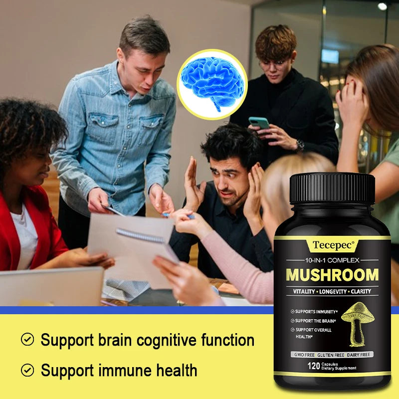 Mushroom Complex with Lion's Mane and Reishi, Brain Supplement That Helps Boost Memory and Focus, Fights Stress & Daily Wellness Peaceful Pleasures Health and Wellness