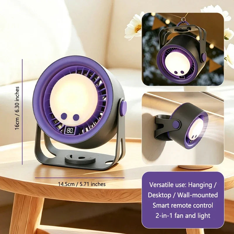 Lenovo Silent Turbo Desk Fan Wall Mounted Fan High Speed Rechargeable RGB Night Light Remote Control for Home Outdoor Kitchen Peaceful Pleasures Health and Wellness Taro purple gray
