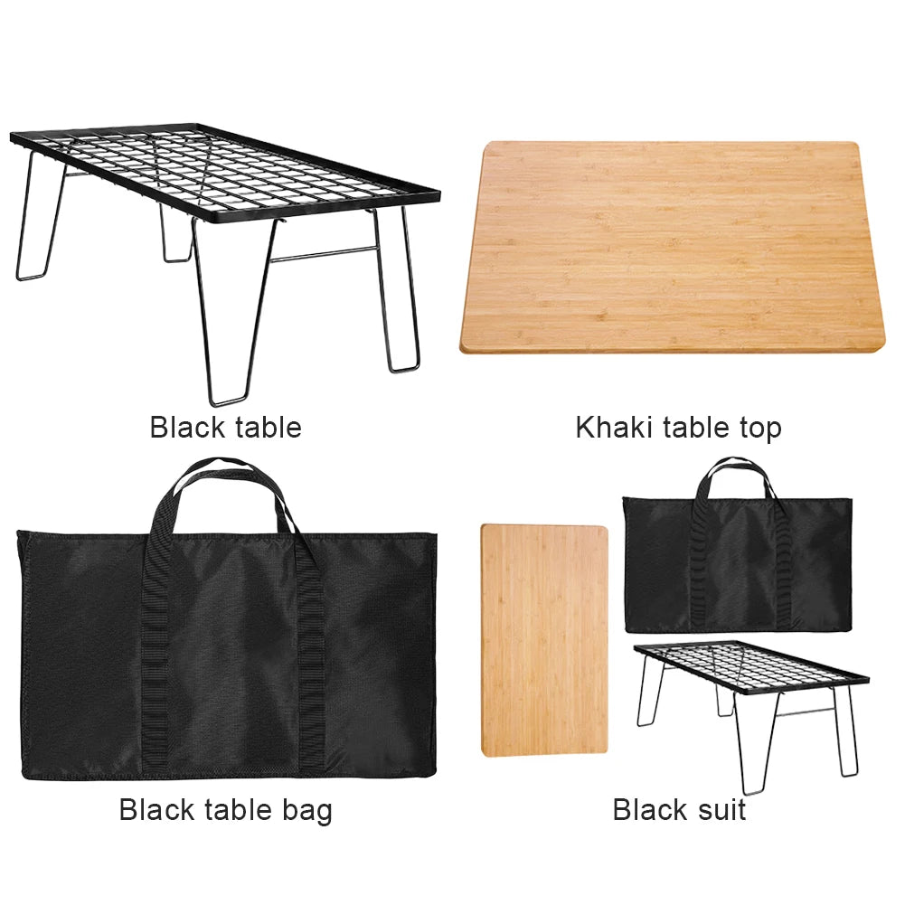 Folding Camping Table with Bamboo Board & Storage Bag Peaceful Pleasures Health and Wellness