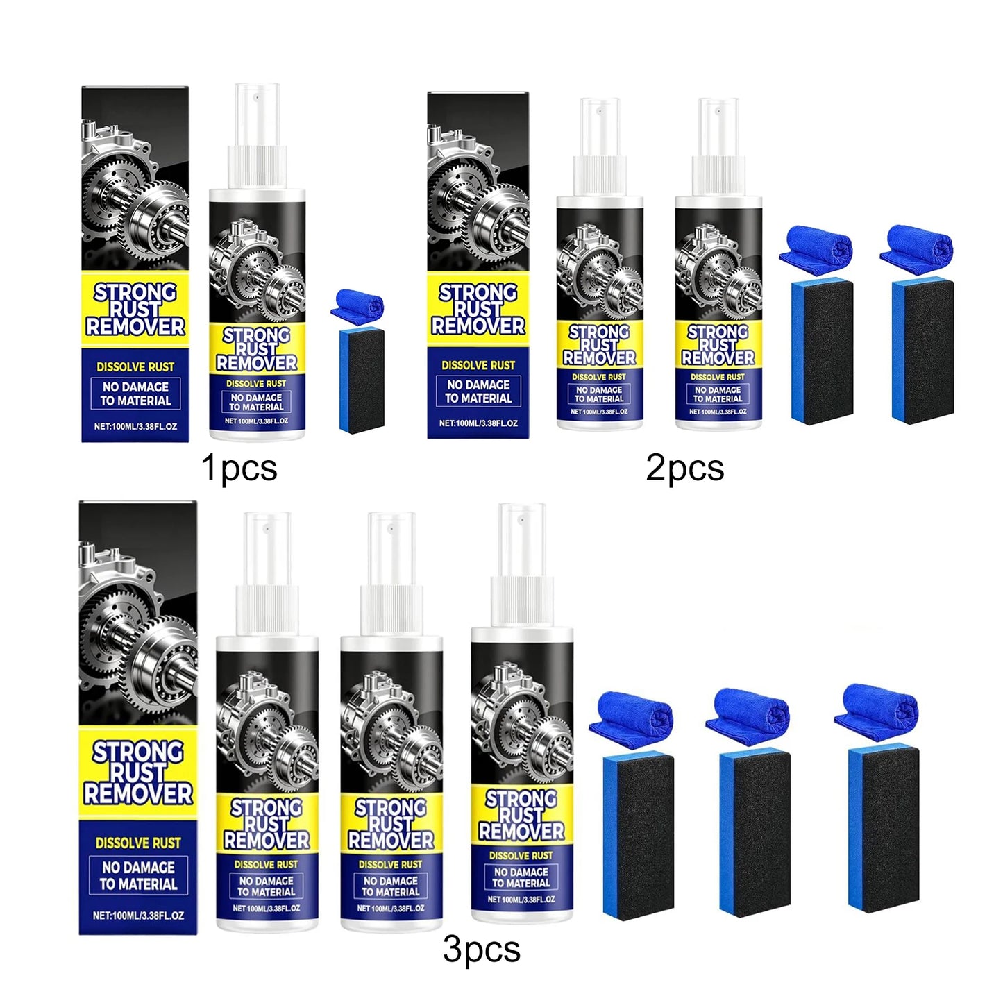 Rust Remover Spray for Metal with Sponge and Towel Heavy Duty Metal Cleaner for Car Wheels & Multi-Surfaces 100ml Peaceful Pleasures Health and Wellness