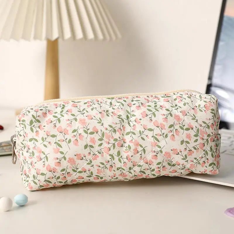Cute Bow Floral Cherry Pencil Case – Large Capacity Pen Bag
