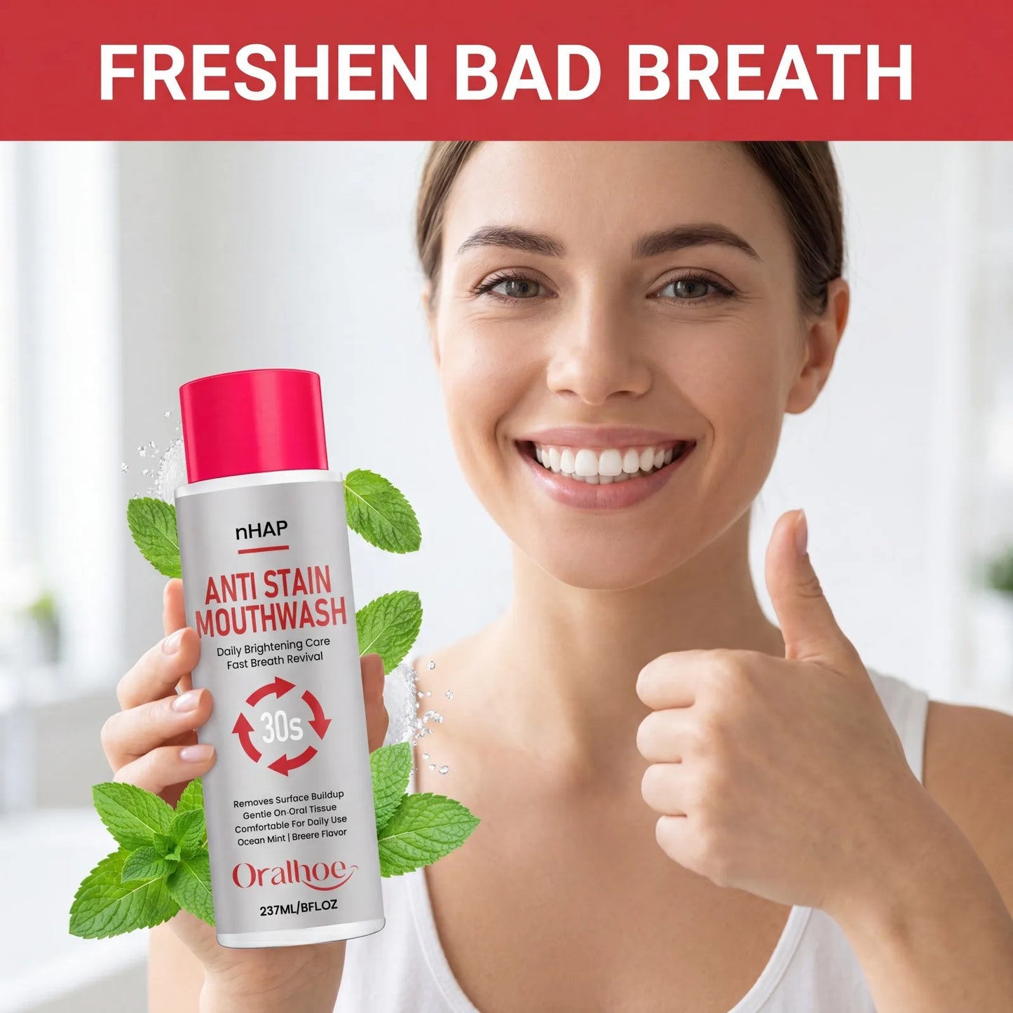 nHAP Whitening Mouthwash – Anti-Stain & Fresh Breath 237ml