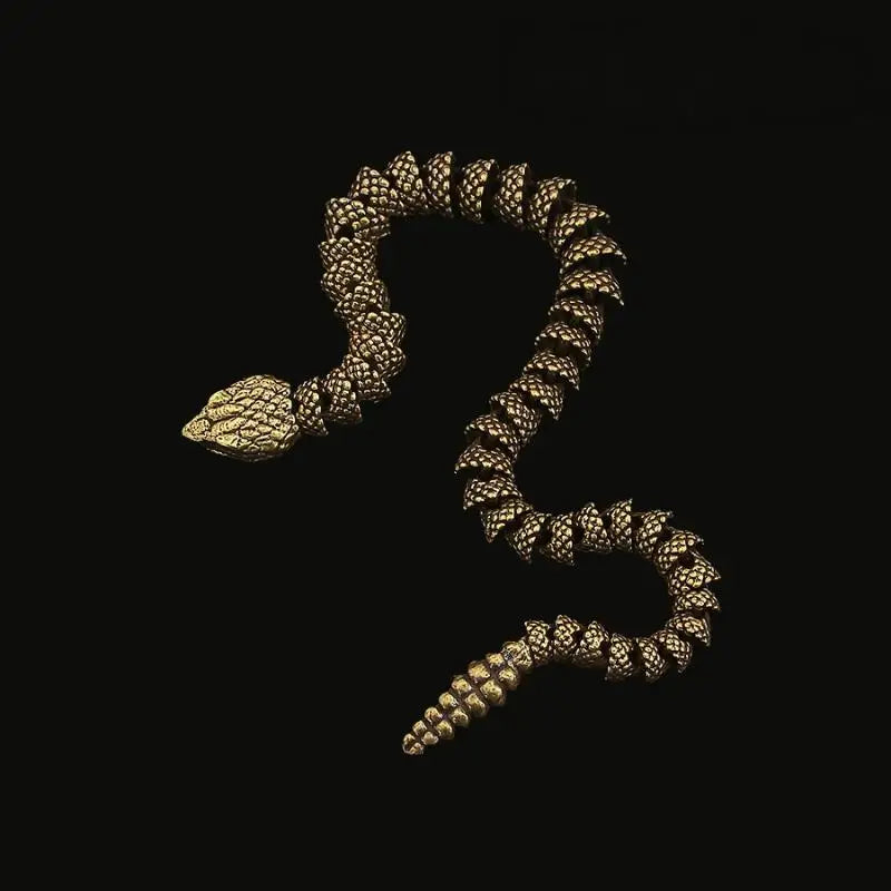 Articulated Brass Rattlesnake Sculpture 34cm | Movable Snake Decor