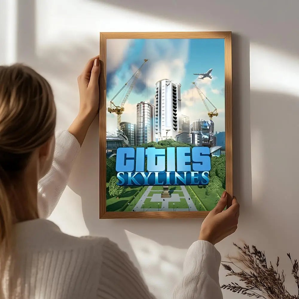 Game C-Cities: Skylines Poster HD Self Adhesive Waterproof Wall Art Ideal for Home Office Dorm Bedroom Great Gift Peaceful Pleasures Health and Wellness White4 30X40cmNoframe