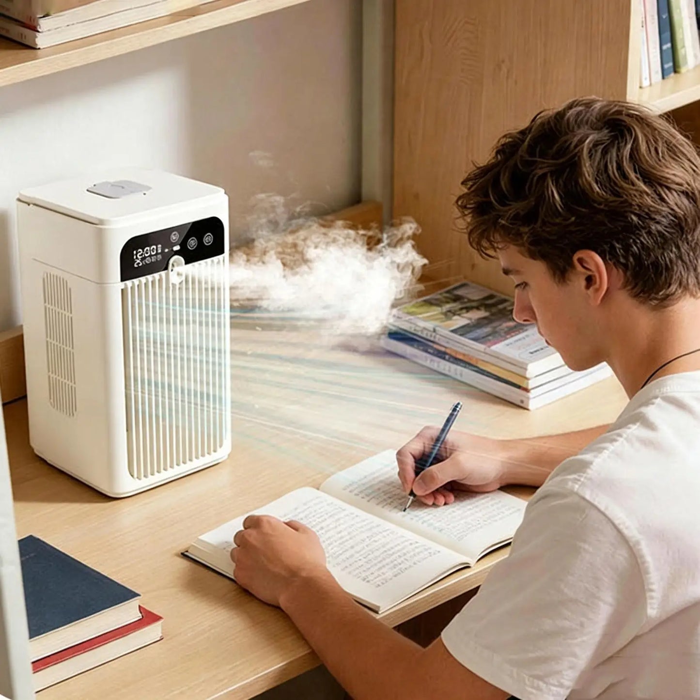 Misting Fan Rechargeable 2-Speed Time Display Quiet Cooling Portable Air Conditioners Desk Fan For Bedroom Living Room Kitchen Peaceful Pleasures Health and Wellness
