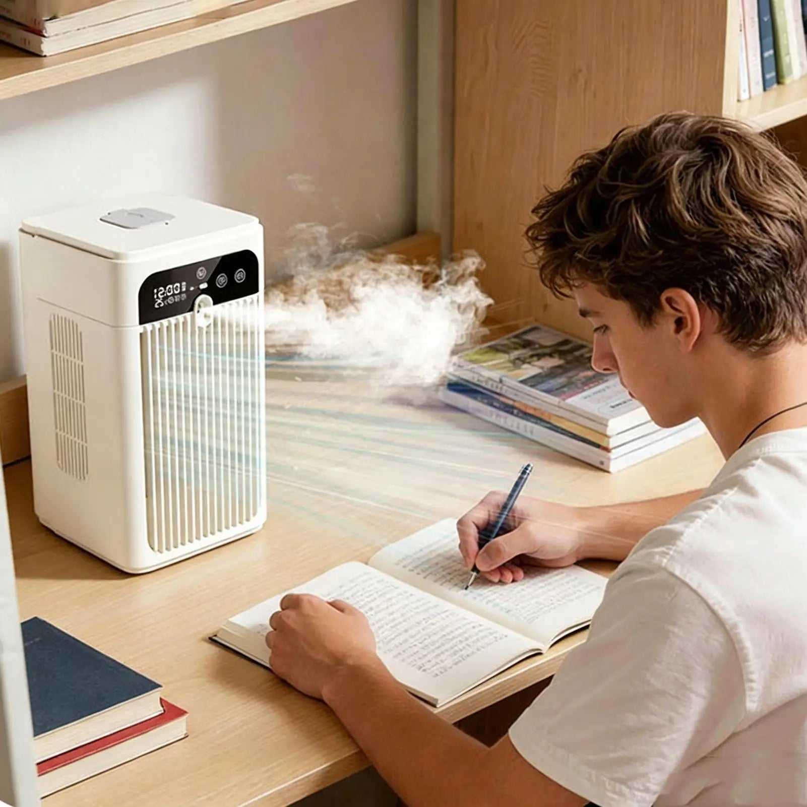 Misting Fan Rechargeable 2-Speed Time Display Quiet Cooling Portable Air Conditioners Desk Fan For Bedroom Living Room Kitchen Peaceful Pleasures Health and Wellness