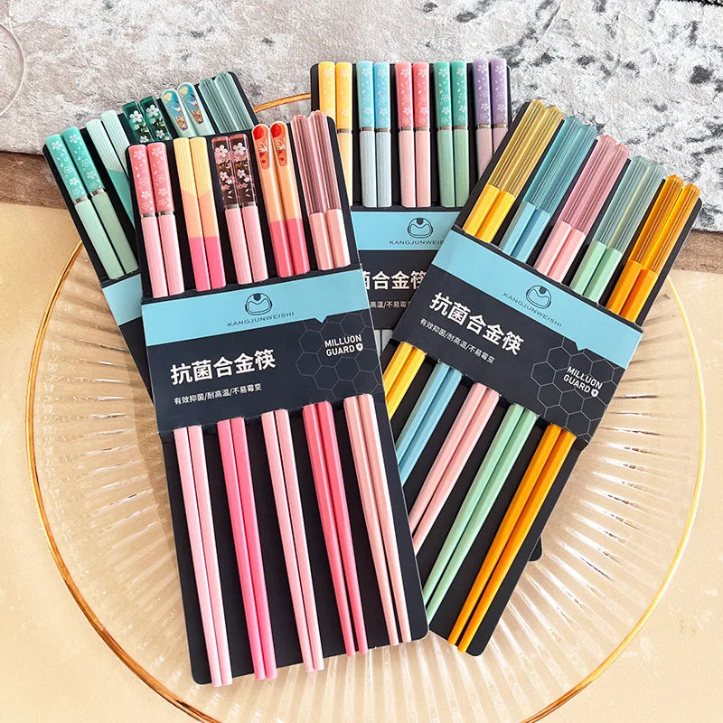 New Antibacterial Alloy Chopsticks Household Morandi Color Non Slip Mildew Proof High Appearance Chopsticks Household Chopsticks Peaceful Pleasures Health and Wellness