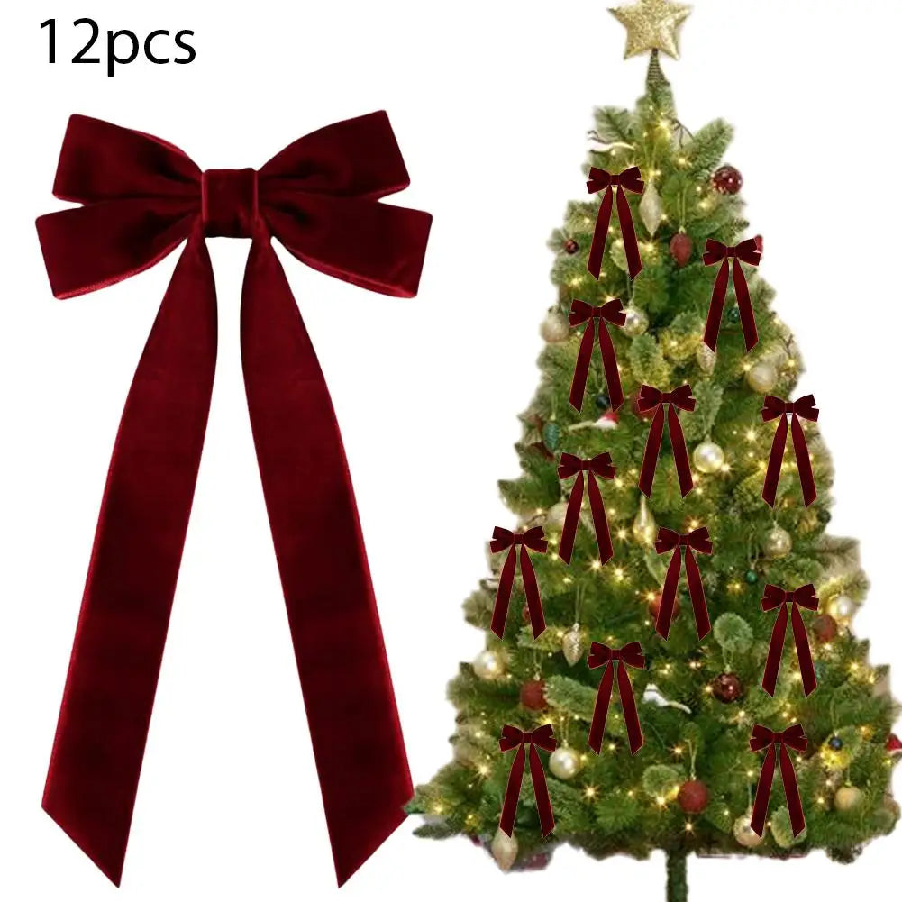12-Pack Velvet Christmas Bows | Tree Ornaments & Gift Wrap Christmas Bow Ornaments Peaceful Pleasures Health and Wellness F 26cm
