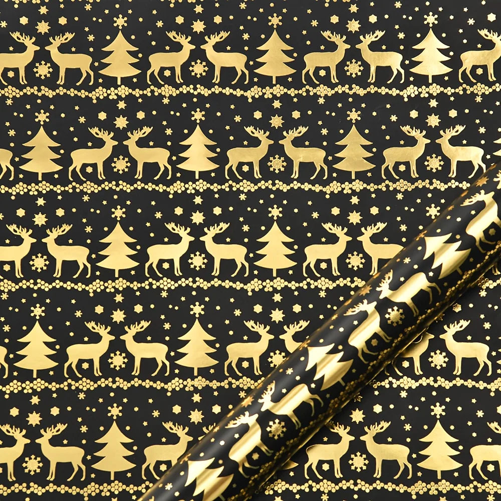 Christmas Foil Wrapping Paper Gold & Black 50x70cm
