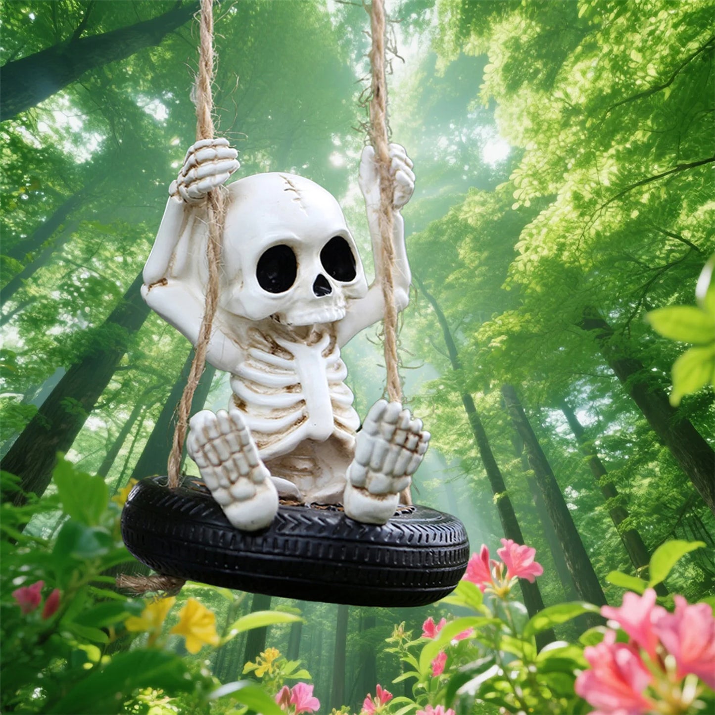 Halloween Skeleton Tire Swin Hollow Big Eyes Punk-Style Garden Ornament for Halloween Festival Gift Peaceful Pleasures Health and Wellness Default