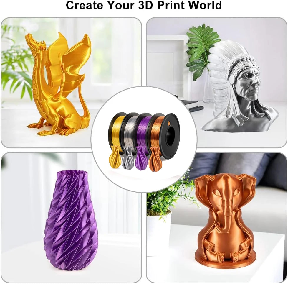 DINGSUN 3D Silk PLA+ Filament 1.75mm 4-Spool Bundle – 1kg