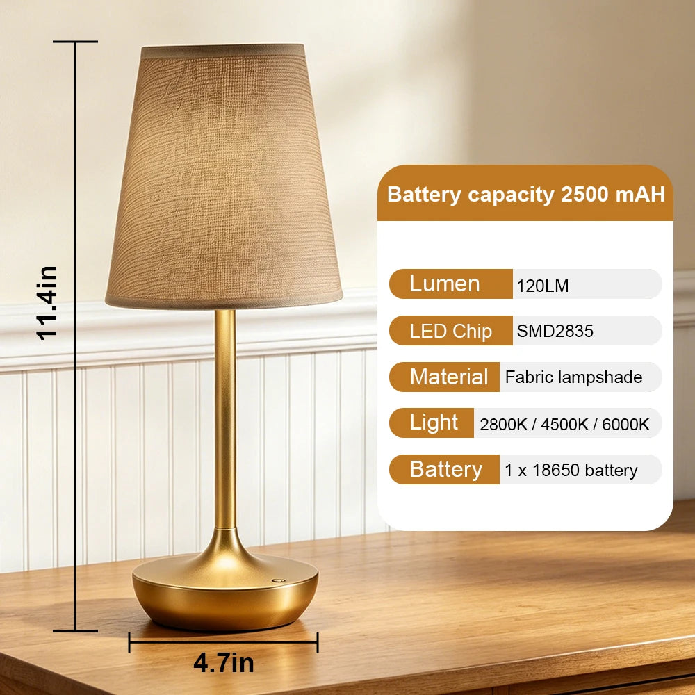 Rechargeable LED Table Lamps Simple Classic Lamp Dimmable USB Fabric Lampshade Bedroom Bedside Lighting Decoration Peaceful Pleasures Health and Wellness