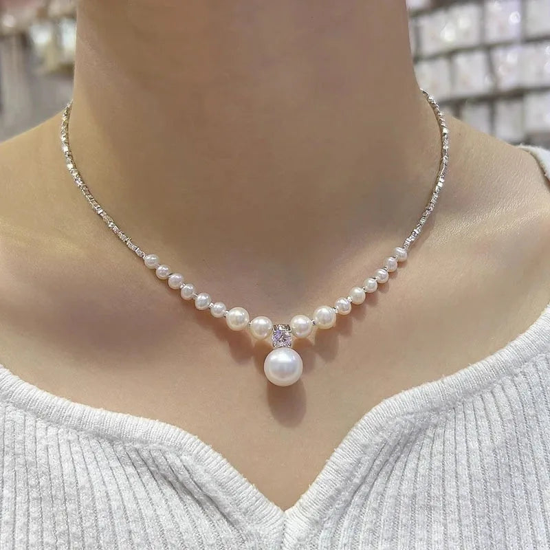 Broken Silver Pearl Necklace for Women Niche Design Collarbone Chain Peaceful Pleasures Health and Wellness