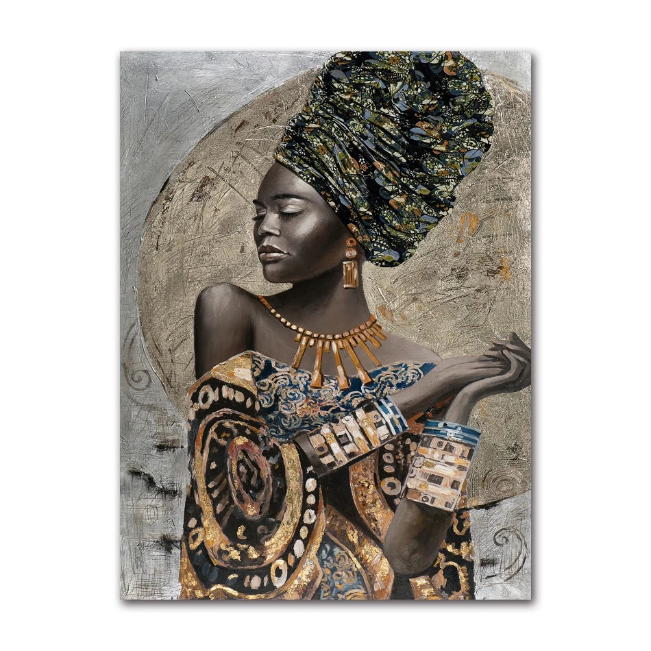 African Woman Portrait Canvas Wall Art | Boho Living Room Print Canvas Wall Art Peaceful Pleasures Health and Wellness 1014-05 40x60cm Unframed